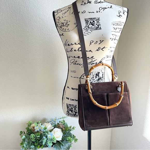 Gucci Bamboo Brown Suede Handbag/Crossbody Bag - Picture 14 of 16